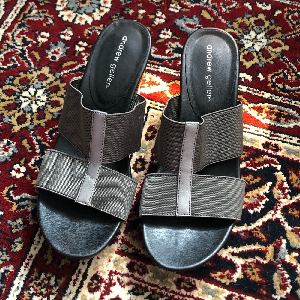 Andrew Geller sandals with silver inlay black gold